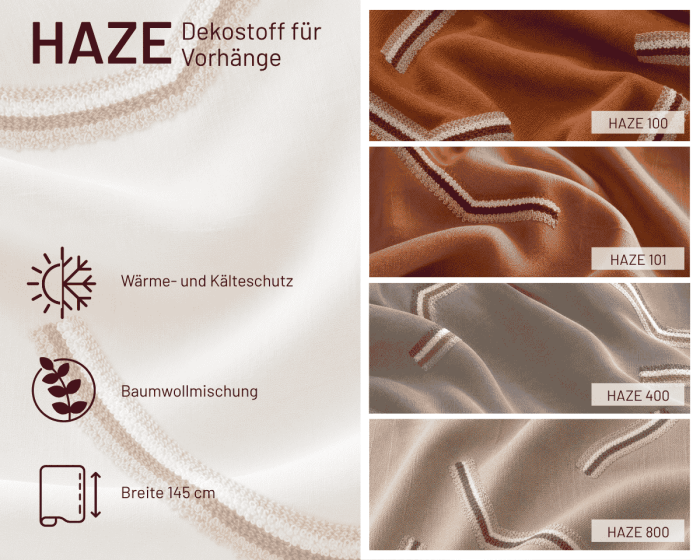 Dekostoff HAZE aus Baumwolle, Boho-Style, Saum & Viebahn