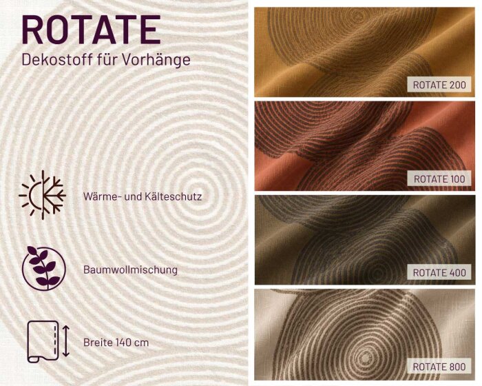 Dekostoff ROTATE aus Baumwolle, Spiralmuster, Saum & Viebahn