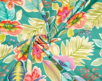 50 cm Reststück Baumwolljersey JUNGLE FLOWER, Blüten und Blätter, Hilco