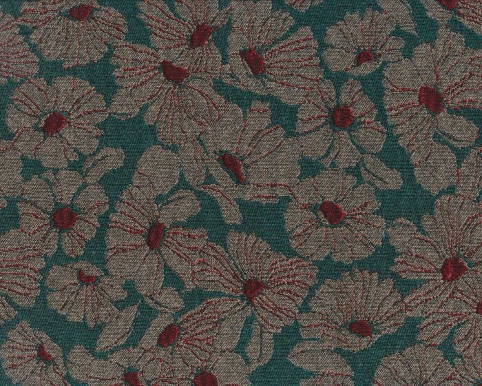 35 cm Reststück Baumwoll-Jacquardstoff FLORAL, Blüten, petrolgrün, Toptex
