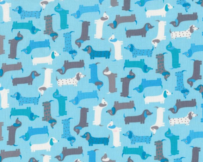 55 cm Reststück Patchworkstoff URBAN ZOOLOGIE MINI, Dackel, hellblau-grau