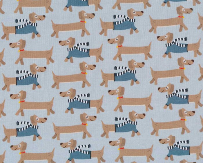 Baumwolljersey COOL DOGS, Dackel, blau, Swafing