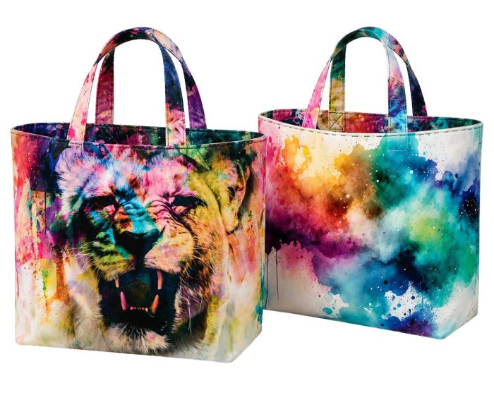 1,50-m-Taschen-Panel Baumwollstoff MAKERS BAG, Löwe und Aquarell-Wolken