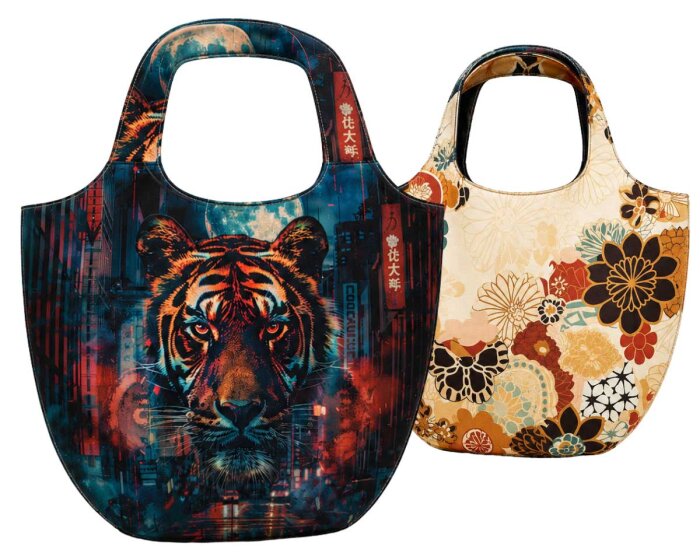 1,50-m-Taschen-Panel Baumwollstoff MAKERS BAG, Tiger und Blumen