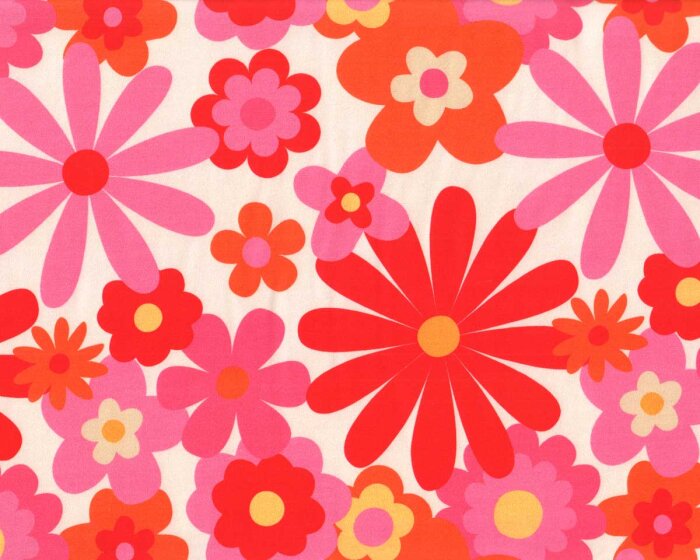 Baumwolljersey AVALANA SEVENTIES, Retro-Blüten, rot-pink