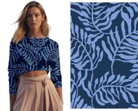 Viskosestoff NORDIC PALM, Blätter, blau, Light & Lush
