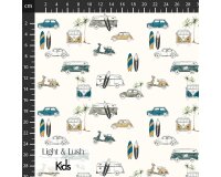 Popeline-Baumwollstoff SURF ROADTRIP, Roller und Autos, Light & Lush