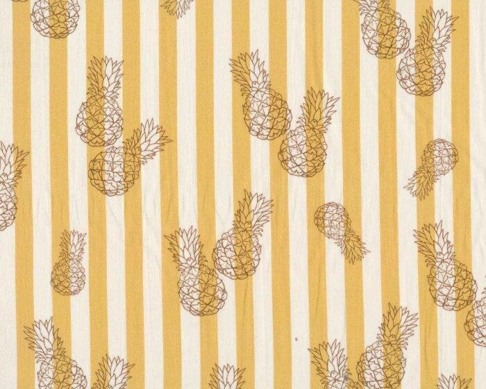 Popeline-Baumwollstoff SUNNY, Streifen und Ananas, Light & Lush