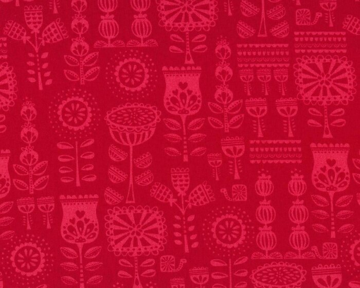 50 cm Reststück Patchworkstoff LIL RED, folkloristische Blumen, dunkelrot, Moda Fabrics