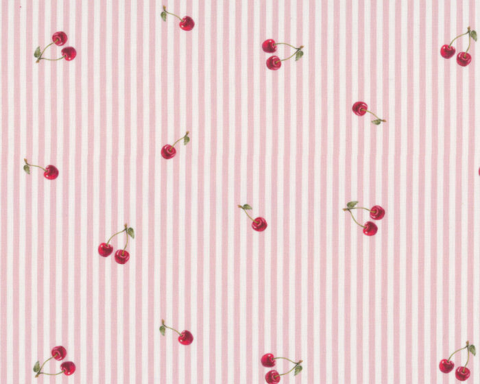 55 cm Reststück Baumwollpopeline CERIZO, Kirschen & Streifen, rosa, Toptex
