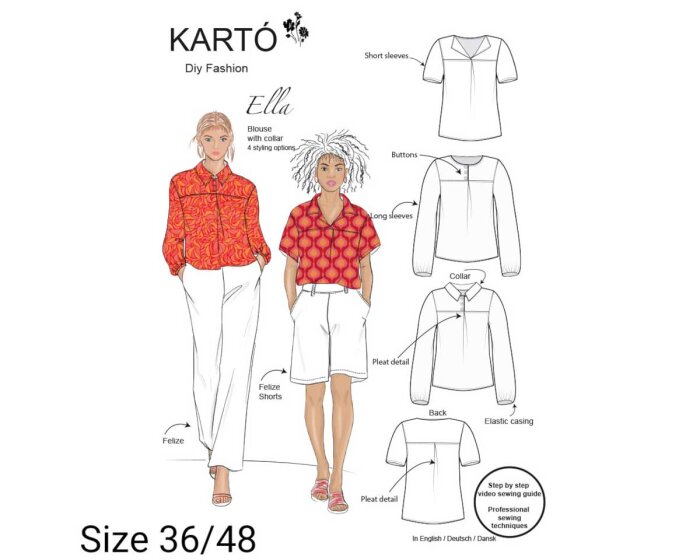 Damen-Schnittmuster Bluse ELLA, Kartó 34 - 48