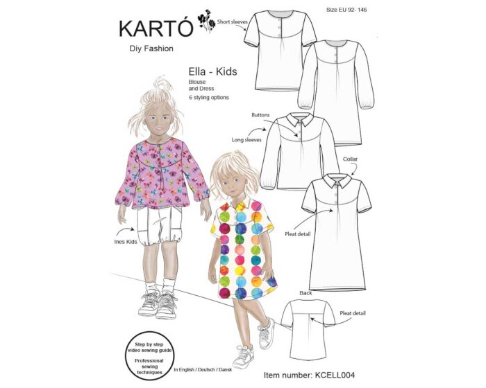 Kinder-Schnittmuster Bluse und Kleid ELLA, Kartó