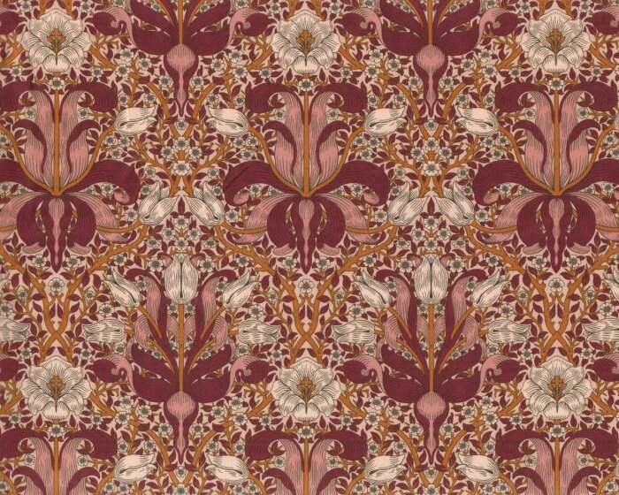 Patchworkstoff LODDEN, stilisierte Lilien, weinrot, Morris & Co.