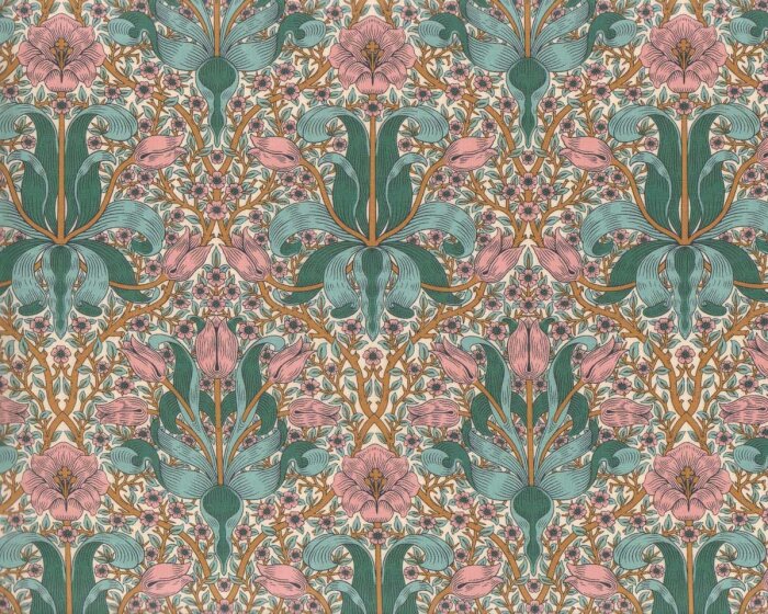 Patchworkstoff LODDEN, stilisierte Lilien, mintgrün, Morris & Co.