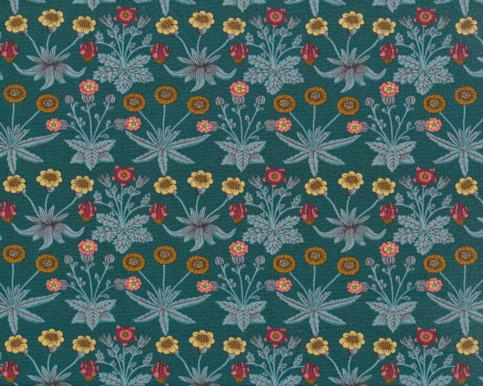 Patchworkstoff LODDEN, Margeritenwiese, petrolgrün, Morris & Co.