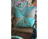 50 cm Reststück Patchworkstoff VIOLETTE FRENCH, Blüten-Augen, kräftiges türkis-dunkelblau