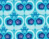 50 cm Reststück Patchworkstoff VIOLETTE FRENCH, Blüten-Augen, kräftiges türkis-dunkelblau
