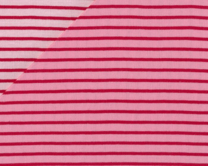 50 cm Reststück Bio-Doubleface-Jersey WENDE-RINGEL, Streifen, rosa-rot-hellrosa