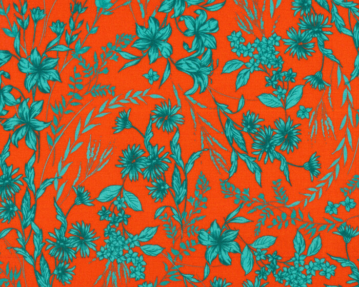 85 cm Reststück Viskose-Jersey SCARA, Blütengräser, orange, Toptex