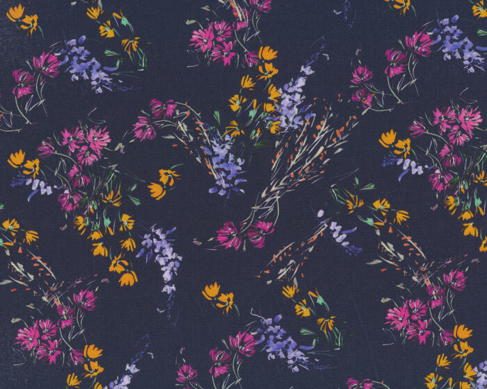 60 cm Reststück Designer Baumwollstoff GENTILE, Streublumen, nachtblau