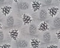 25 cm Reststück Sweatstoff WILD POMME, Zapfen, grau,...