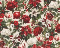 Patchworkstoff WINTER ENCHANTMENT, Blumen & Granatäpfel, creme, In The Beginning