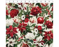 Patchworkstoff WINTER ENCHANTMENT, Blumen & Granatäpfel, creme, In The Beginning