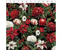 Patchworkstoff WINTER ENCHANTMENT, Blumen & Granatäpfel, schwarz, In The Beginning
