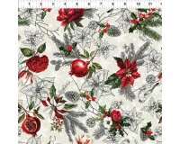 Patchworkstoff WINTER ENCHANTMENT, Beeren & Vögel, creme, In The Beginning