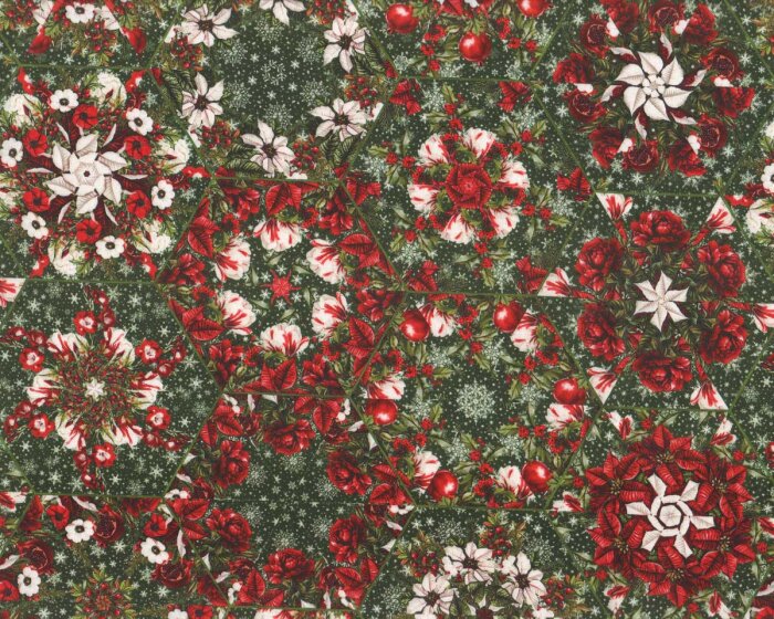 Patchworkstoff WINTER ENCHANTMENT, Kaleidoskop, dunkelgrün, In The Beginning