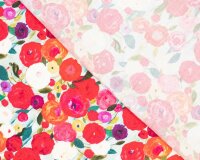 30 cm Reststück Viskosestoff COLORFUL mit Lurex, Rosen, PS fabrics