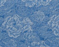 40 cm Reststück Italienischer Jacquardstoff FIORITURA, Pfingstrosen, ultramarinblau-hellgrau