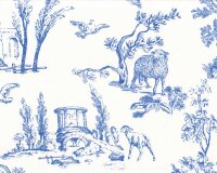 Dekostoff Toile de Jouy ANGELOT, Landschaft, weiß-blau