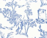 Dekostoff Toile de Jouy ANGELOT, Landschaft, weiß-blau