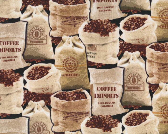40 cm Reststück Patchworkstoff FRESH BREW, Kaffeesäcke