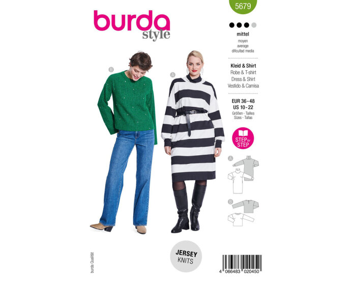 Schnittmuster Kleid mit Rollkragen & weiter Pulli, burda style 5679