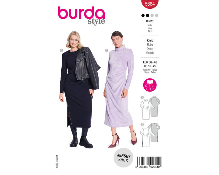 Schnittmuster Kleid mit Drapierung, burda style 5684
