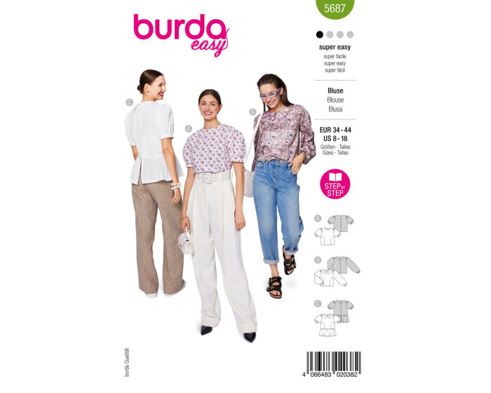 Schnittmuster Bluse mit Puffärmeln, burda easy 5687