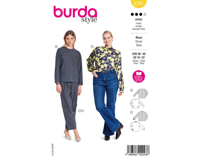 Schnittmuster Blusenshirt ohne Knopfleiste, burda style 5701