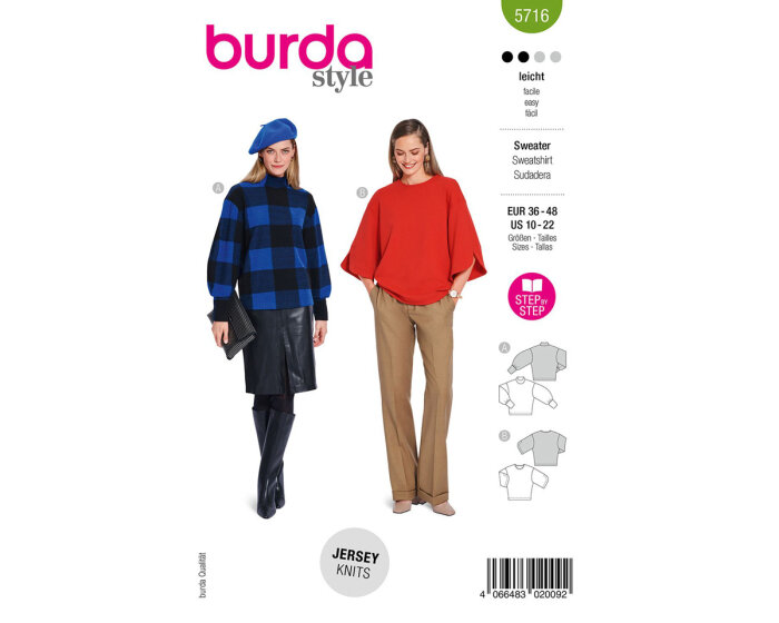 Schnittmuster Sweater mit Volumenärmeln, burda style 5716