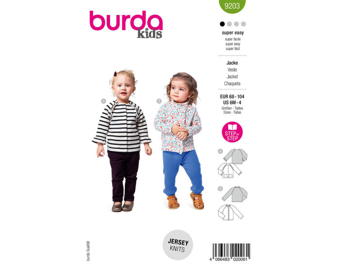 Schnittmuster für Kinderjacke mit Rüschen, burda kids 9203