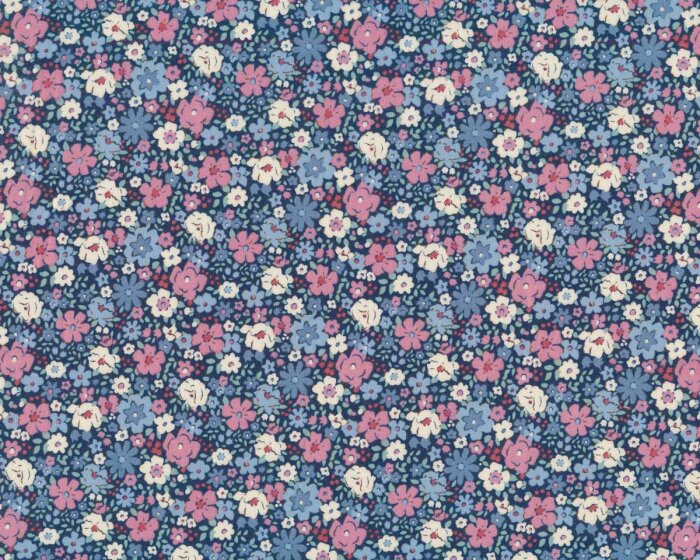 Patchworkstoff VILLAGE LIFE, Vintage-Blumen, dunkelblau, Tilda