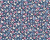 Patchworkstoff VILLAGE LIFE, Vintage-Blumen, dunkelblau,...