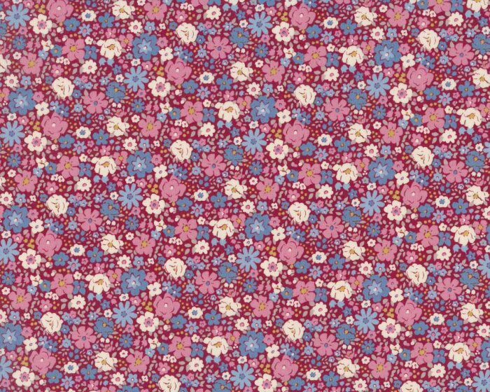 Patchworkstoff VILLAGE LIFE, Vintage-Blumen, weinrot, Tilda