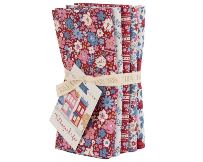 Precuts Fat Quarter Baumwollstoff VILLAGE LIFE, rot, Tilda