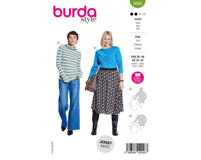 Schnittmuster Kapuzenpulli oder raffinierter Ausschnitt, burda style 5680