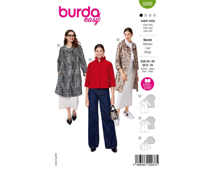 Schnittmuster Mäntel im Retro-Look, burda easy 5688