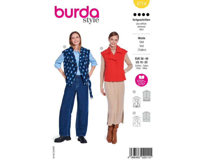 Schnittmuster Weste mit Taschen, burda style 5714