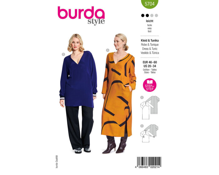Schnittmuster Maxikleid & Tunika mit V-Ausschnitt, burda style 5704