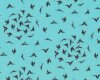 Feiner Leinenstoff, Reinleinen-Druck DELFI, Vogelschar, türkis